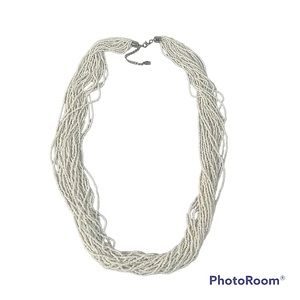 Vintage Multi-Strand White Glass Bead Necklace 20 Strands Boho Retro Elegant